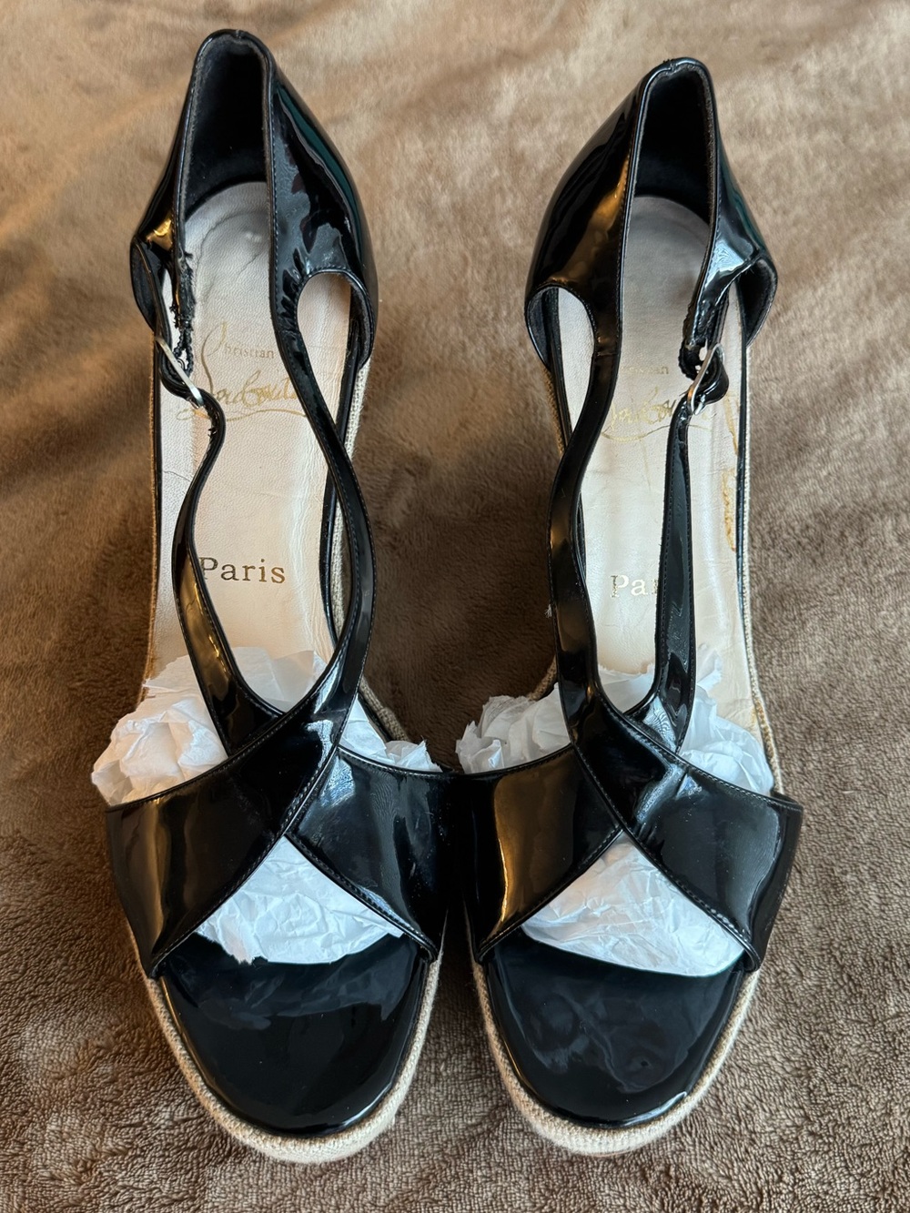 Patent Black 5” Wedge Sandals with Ankle Strap euro size 40